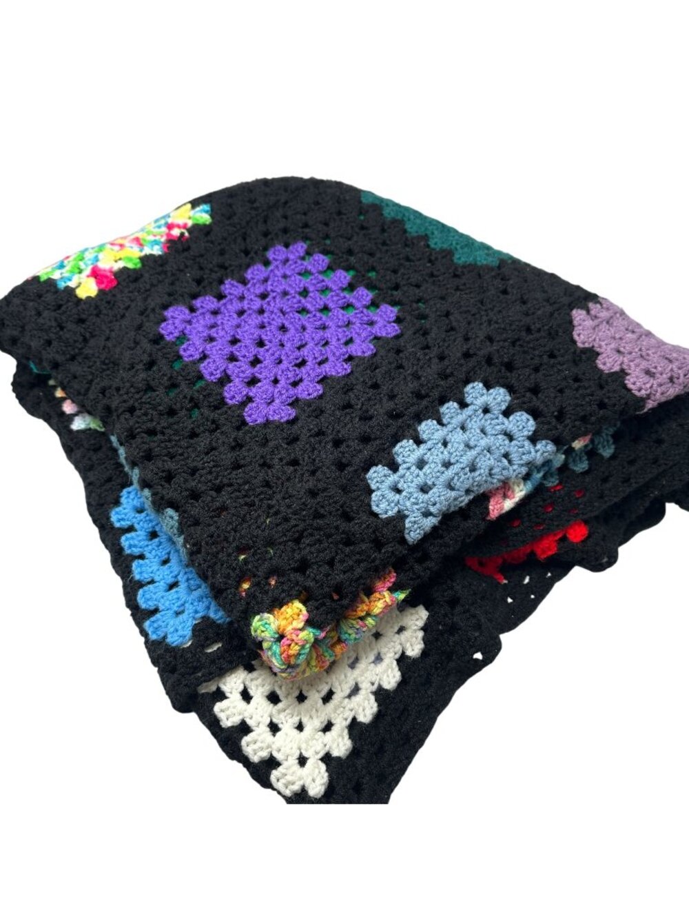 Handmade Crochet Granny Square Blanket Multicolor Large Heavy Throw 6x8 ft